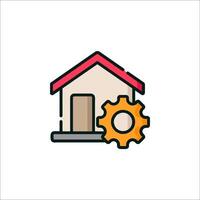 A house with a gear and a gear wheel icon vector