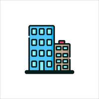 A building icon with a blue and gray color scheme vector