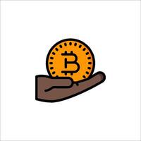 Bitcoin icon in hand with a coin vector