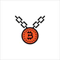 Bitcoin icon with chain and chain link vector