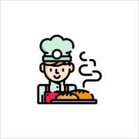 A chef is holding a tray of food vector