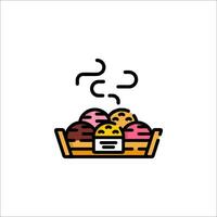 A basket of donuts with smoke coming out of it vector