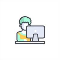 A man sitting at a computer with a green hair vector
