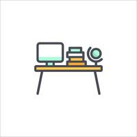 A computer and books on a desk vector