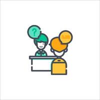 A man and woman are sitting at a desk with question marks above them vector