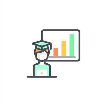 A graduate is standing in front of a board with a graph on it vector