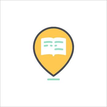 un libro icono con un mapa puntero vector