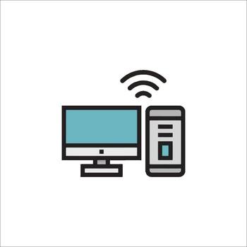 A computer and a monitor with a wifi icon vector