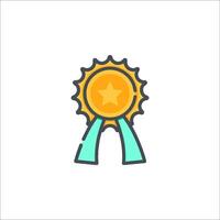 A medal icon with a ribbon around it vector