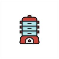 A red and white icon of a food processor vector