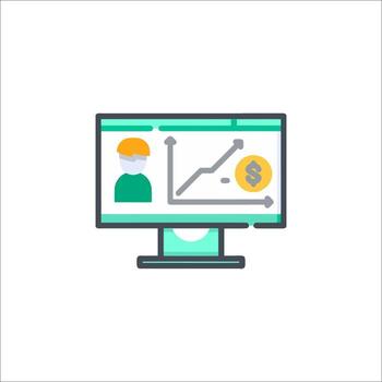 A computer monitor with a person on it and a dollar sign vector