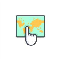 Hand pointing at a map icon vector
