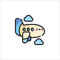 A cartoon airplane flying in the sky with clouds vector