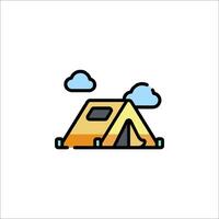 A tent icon with clouds and a yellow roof vector