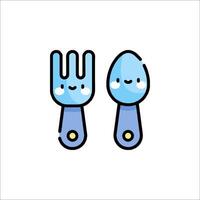 Two blue forks and spoon with a smiley face vector