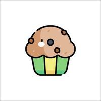 A cartoon cupcake with a green bow on it vector