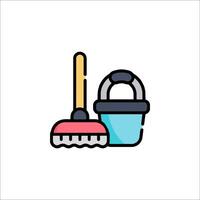 A bucket and broom icon on a white background vector