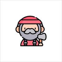 A cartoon man with a beard and hat holding an axe vector