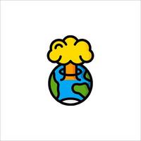 A cartoon earth with a mushroom cloud on it vector