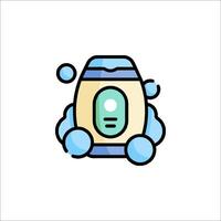 A cartoon bottle of detergent with bubbles vector