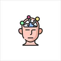 A man with a brain icon in the middle of his head vector