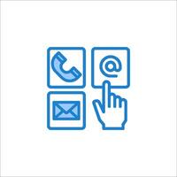 A blue icon of a hand touching a phone and an envelope vector