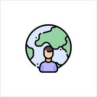 A man is standing in front of a globe vector