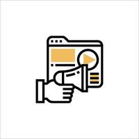 A hand holding a megaphone and pointing to a computer screen vector