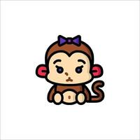 A cartoon monkey with a bow on its head vector