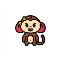 A cartoon monkey with a bow on its head vector