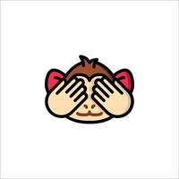 A cartoon monkey with its hands over its eyes vector