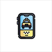 A taxi cab is shown on a phone screen vector