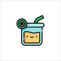 A drink with a lemon slice and a straw vector