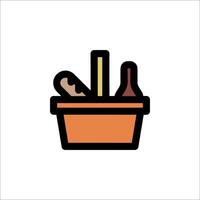 A basket with a bottle of wine and a sausage vector