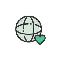 A green heart and globe icon vector