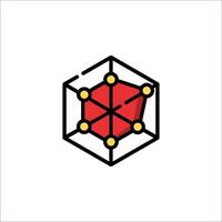 A red and yellow cube with a dot in the middle vector