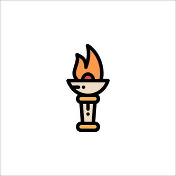 A torch with a flame on it is shown in a line drawing vector