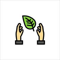 Hands holding a leaf icon vector