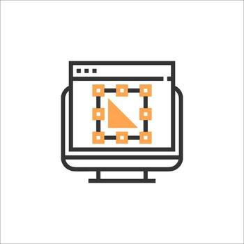 A computer monitor with an orange triangle on it vector