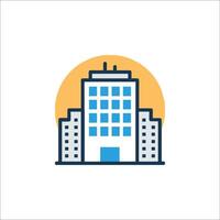 A building icon with a yellow sun in the background vector