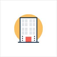 A building icon with a red door vector