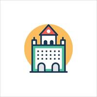 A building with a red roof and a clock on it vector