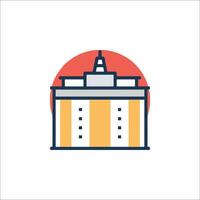 A building with a red sun in the background vector
