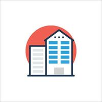 A building icon with a red circle vector