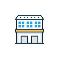 A building icon with a blue and yellow color scheme vector
