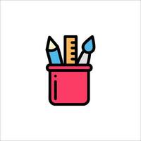 A red container with pencils and ruler in it vector