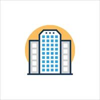 A building icon with a sun in the background vector