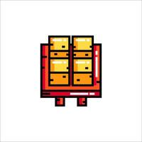 A red and yellow box with a stack of books vector