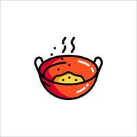 A red bowl with food in it on a white background vector