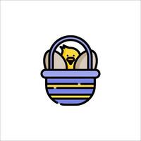 A cartoon chicken in a basket with eggs vector